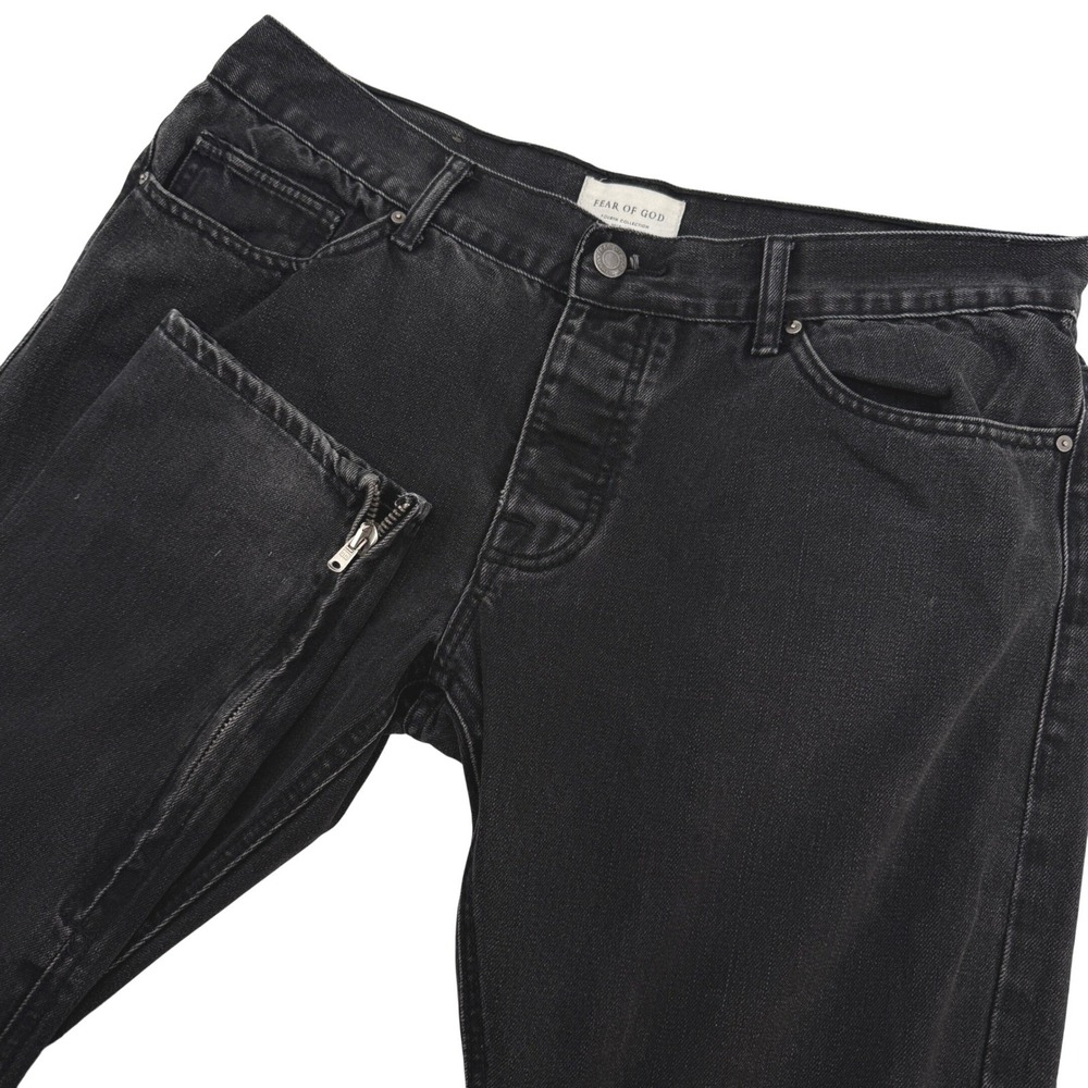 Fear Of God Fourth Collection Jeans Mens 34x32 Black Skinny Ankle Zips Distress